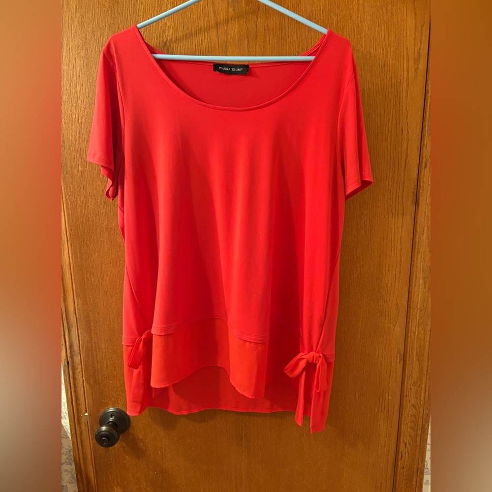 Ivanka Trump Coral Red Tie Top Beautiful L Women HTF Liquid Knit